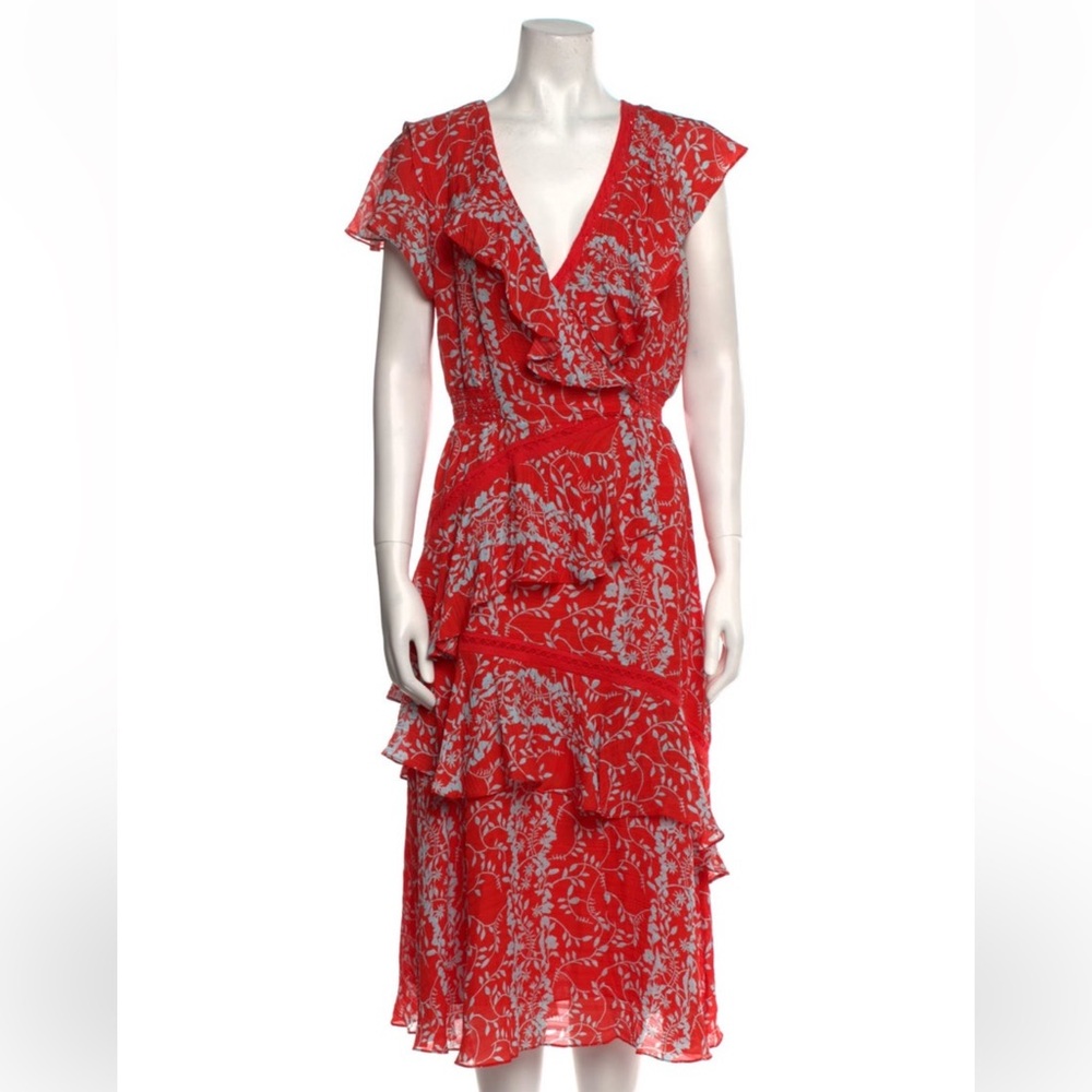 Tanya Taylor Silk Red Ruffled Wrap Sundress
